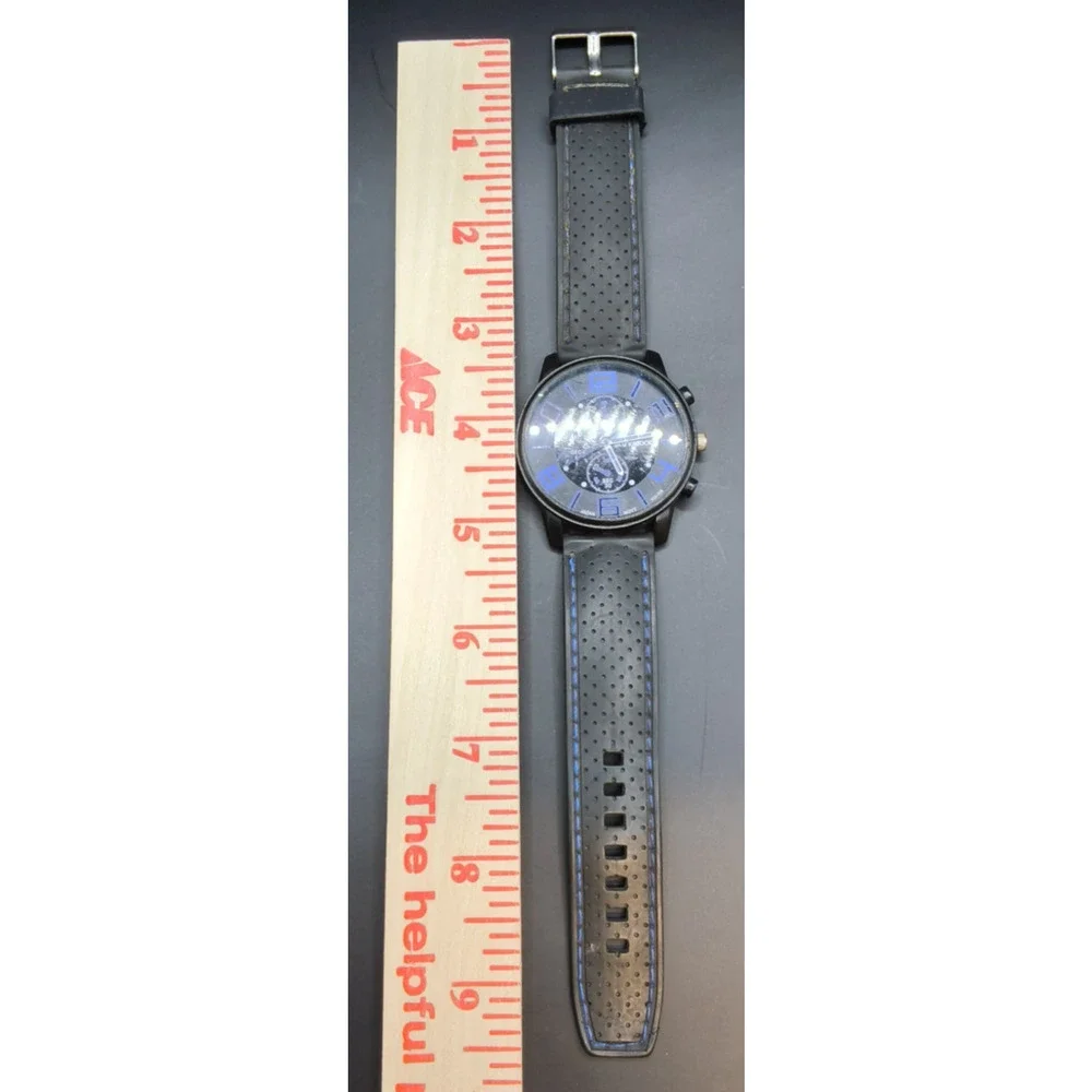 Sanwood Black/Blue Unisex Watch Black Buckle Band Round Face Blue Numbers #W5509